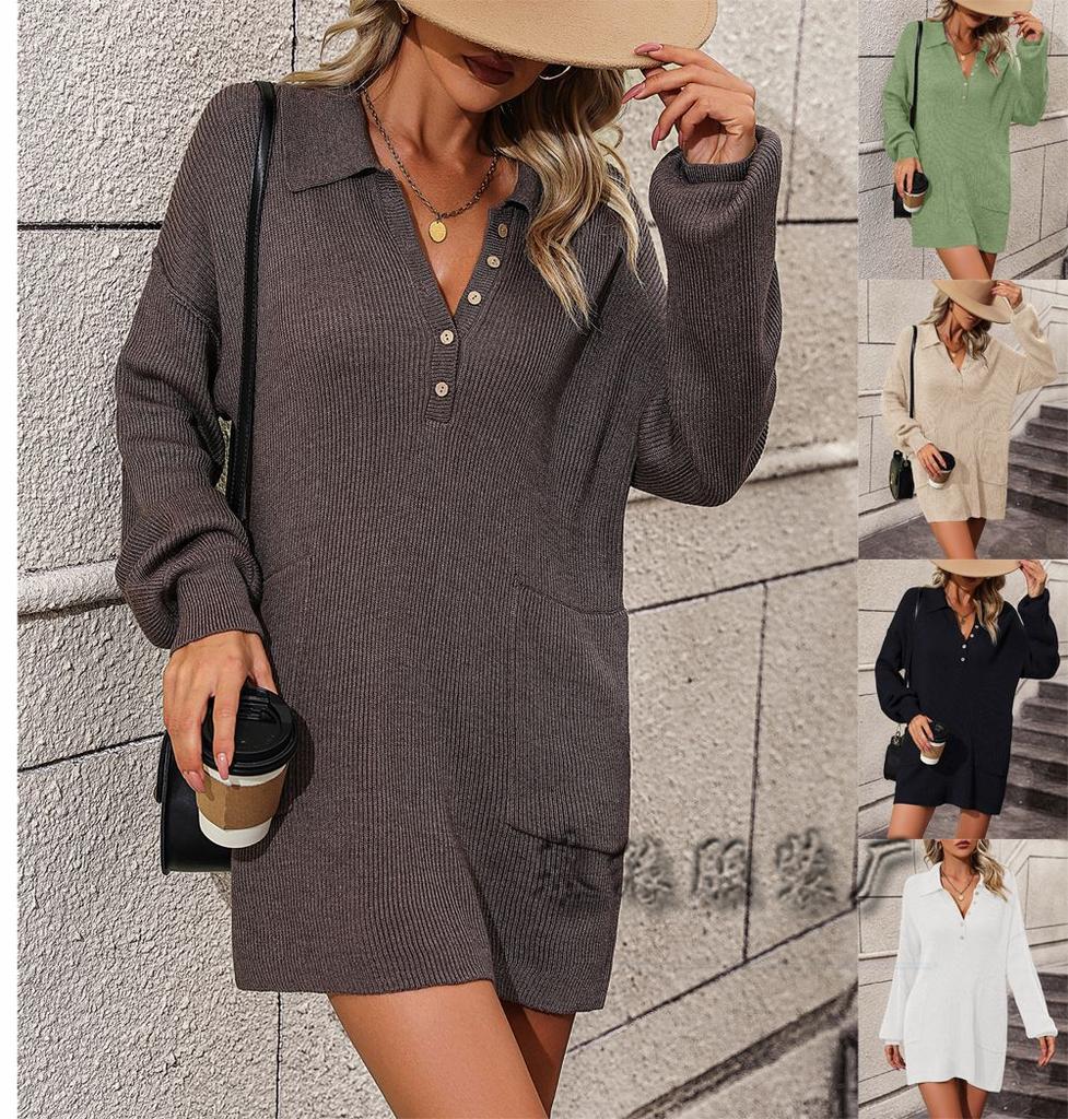 Autumn and Winter New Women's Clothing Solid Color Lapel Button Knitted Sweater Medium and Long Coat Sweater Women