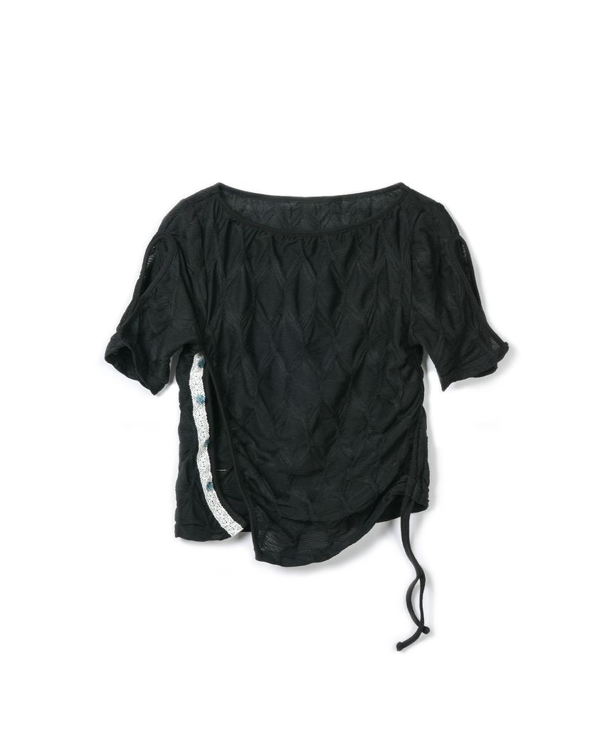 Pabeleupinggeo Laced Wrinkle String T-Shirt (Black)