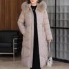 Plus Size XL-6XL Middle Age Woman Long Parkas Winter Thick Warm Overcoats Hooded Elegant Faux Fur Collar Loose Lady Jackets