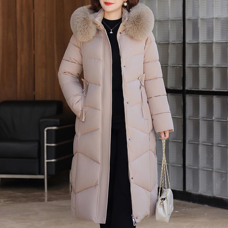 Plus Size XL-6XL Middle Age Woman Long Parkas Winter Thick Warm Overcoats Hooded Elegant Faux Fur Collar Loose Lady Jackets