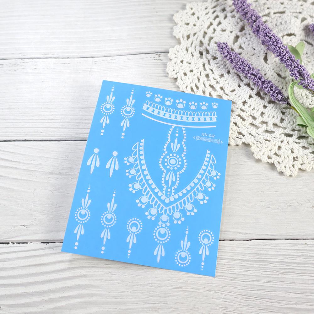 1 ورقة تاتو حنة بيضاء وشم مؤقت أزرق مضيء لليد