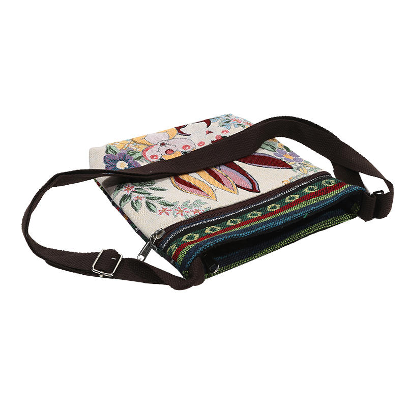 Retro Ethnic Style Shoulder Bag Canvas Embroidered Phone Crossbody Messenger Bag Travel Outdoor Casual Simple All-Mastch Women Small Bag