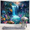 Arazzo Cascate Forestali Arazzi Paesaggio Naturale Arazzi Fiori Farfalle Piante Floreali Colorate Estetica Fantasy Muro