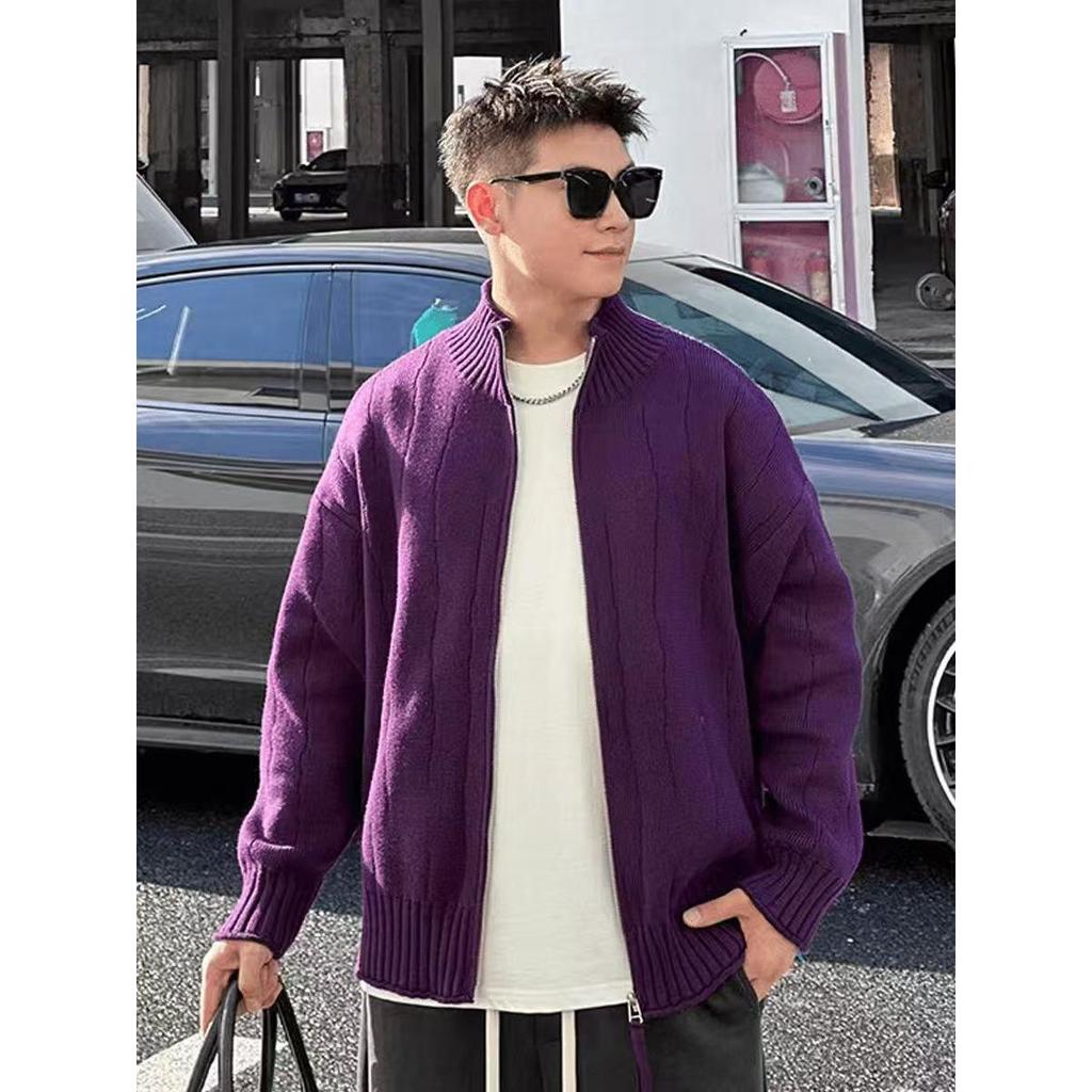 Men's Loose Fit Japanese Style Stand Collar Zipper Cardigan Sweater - Autumn & Winter Woolen Knitwear for Couples