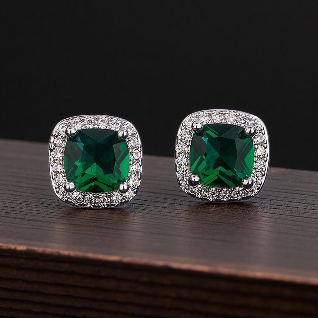 Korean Style Rhinestone & Zirconia Square Stud Earrings - Trendy European & American Fashion Jewelry