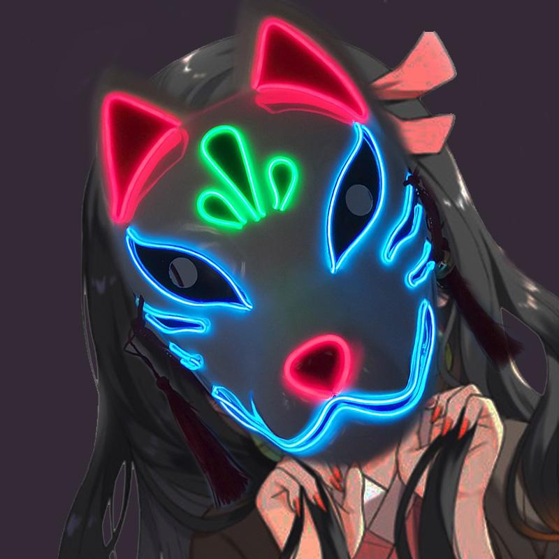 LED Bemalte Fuchsmaske Leuchtende Niedliche Kitsune Masken Niedliches Rotes Fuchs Kostüm Requisiten Japanische Maske Für Damen Mädchen Rote Tiermaske