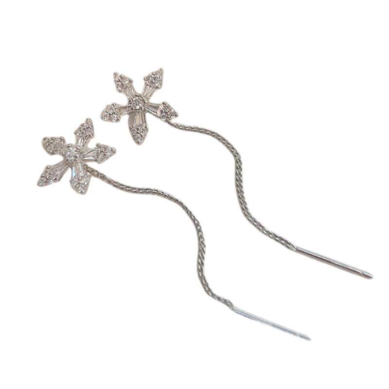 

Long Crystal Embellished Flower Earrings Floral and Long Tassels Ear Accessories for Women Girls Jewelry Accessories