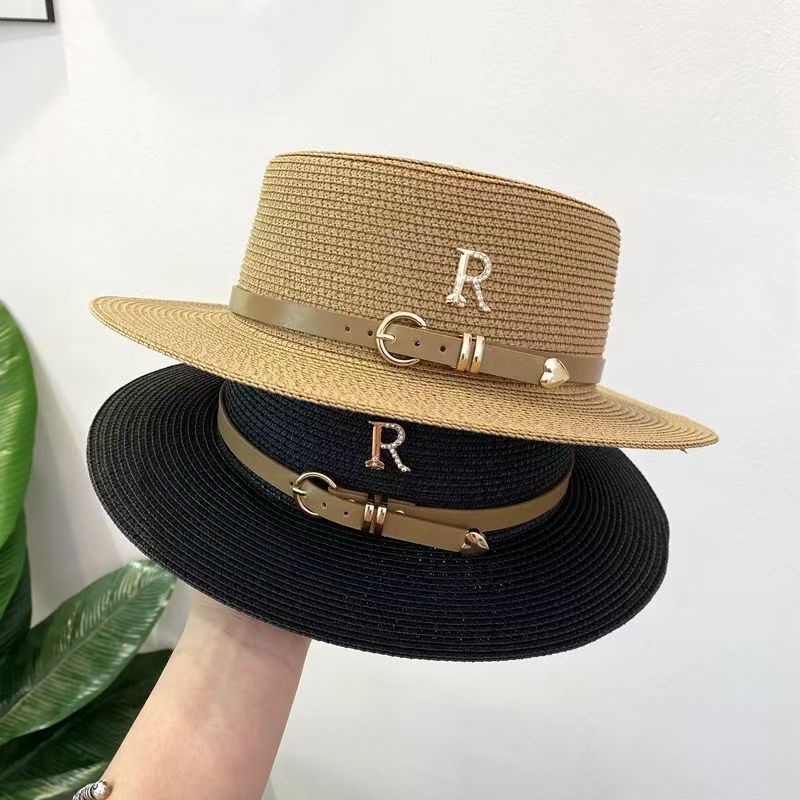 Vintage Fashion Internet Celebrity Sunshade Flat Top Top Hat Women Spring and Summer Travel Vacation Sun Hat Beach Hat