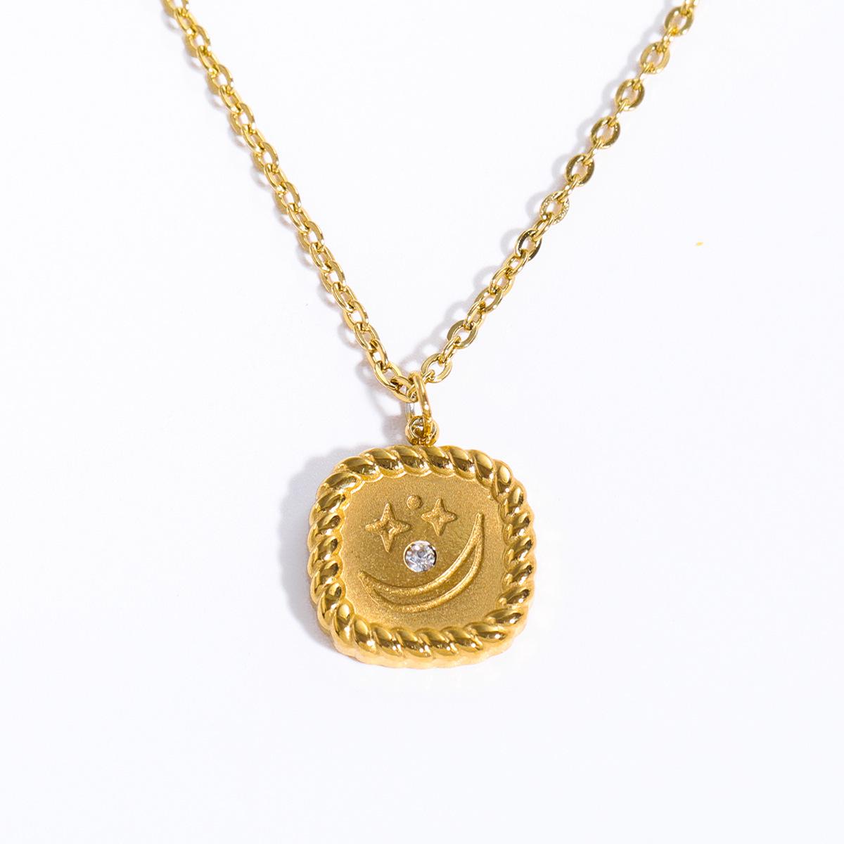 Braided Tarot Pendant Necklace: Stainless Steel with Star, Moon, Heart, and Eye Charms.