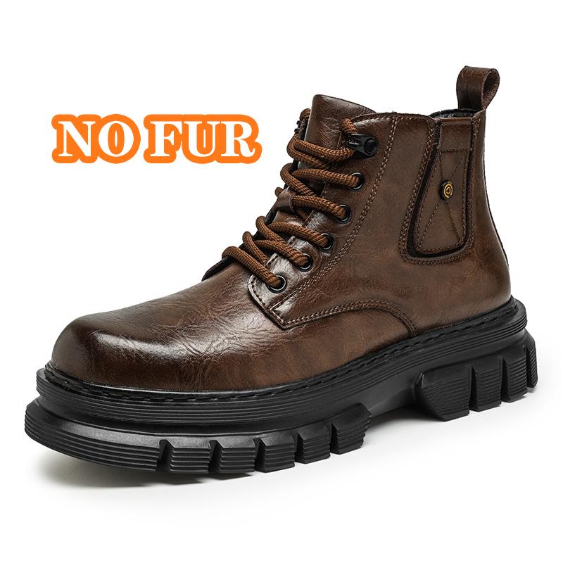 

Модные осенне-зимние полусапоги для мужчин, повседневные ботинки с высоким верхом, из натуральной кожи, теплые ботильоны на меху, мотоциклетные ботинки, боты 44