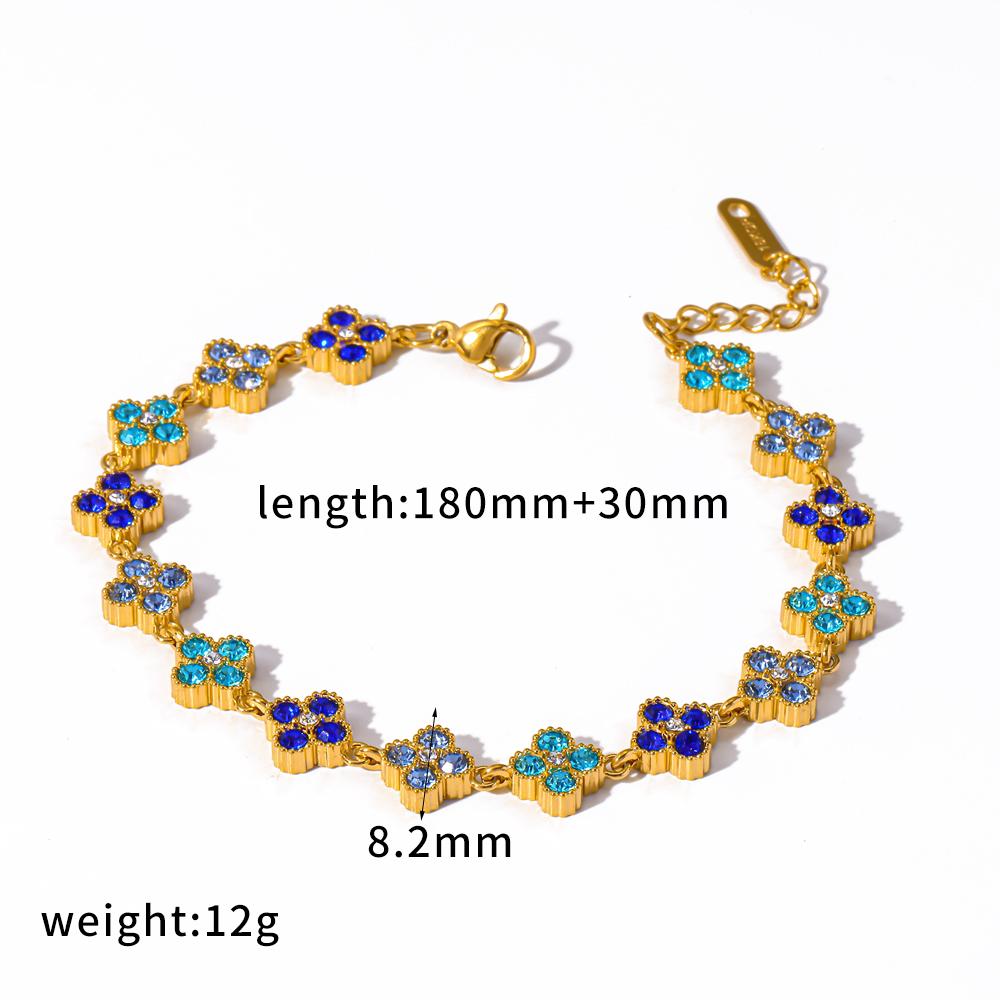 Colorful Flower Zircon Inlaid Bangle 316L Stainless Steel Gold Plated Adjustable Bracelet Minimalist Charm Jewelry Gift