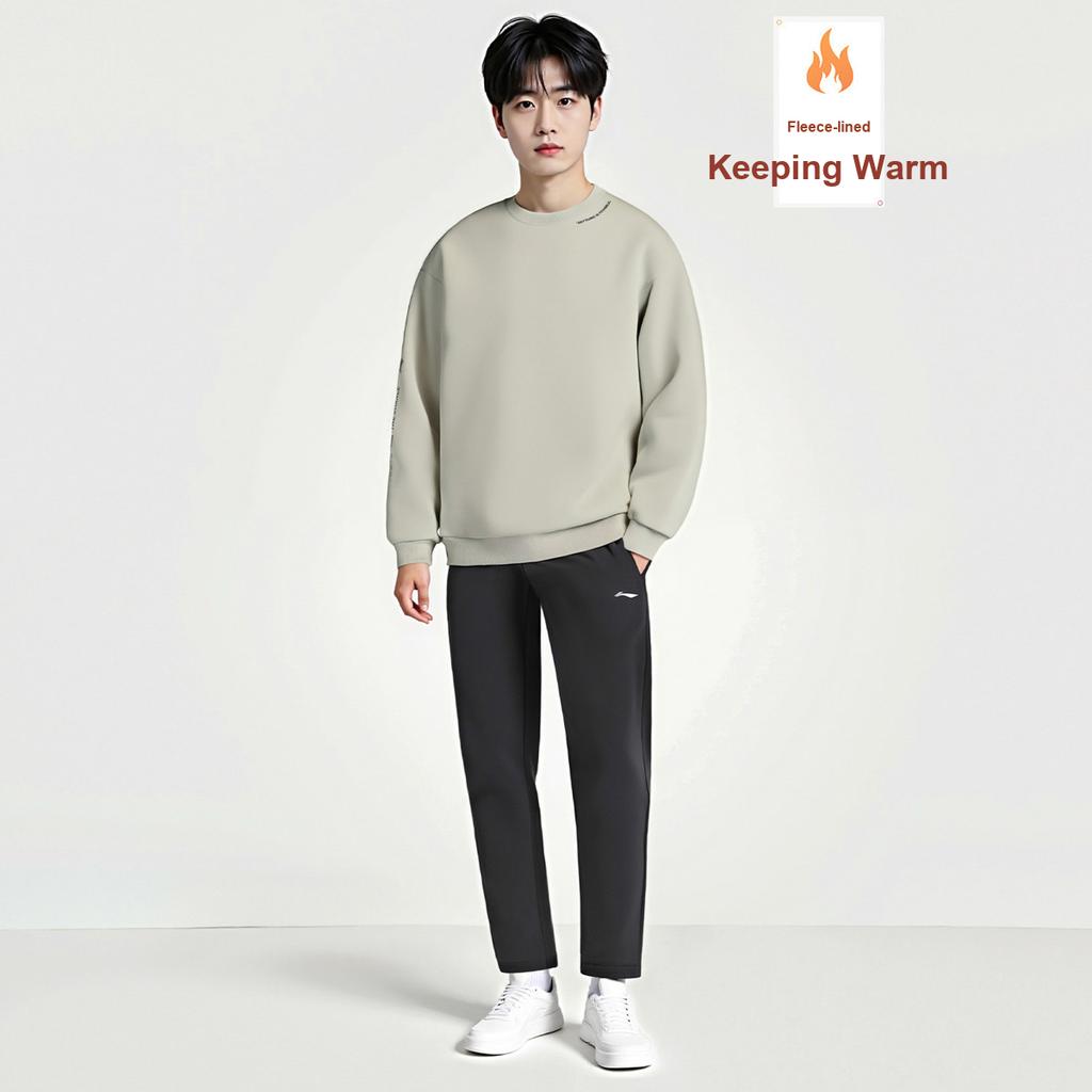 Li-Ning Comfortable Round Neck Long Sleeve Sweatpants Commuter Hoodie Set Men sets AWDTB37-9+AKLUA75-5