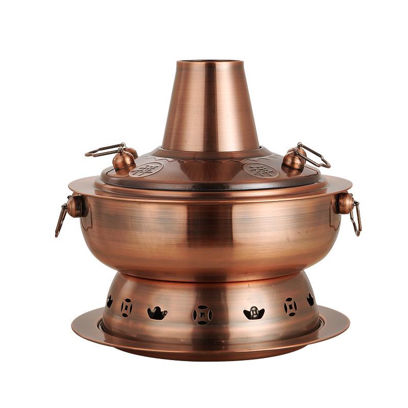 Old Beijing Eco-Friendly Stainless Steel Shabu-Shabu Hot Pot, Thickened Imitation Purple Copper, Commercial & Household Use