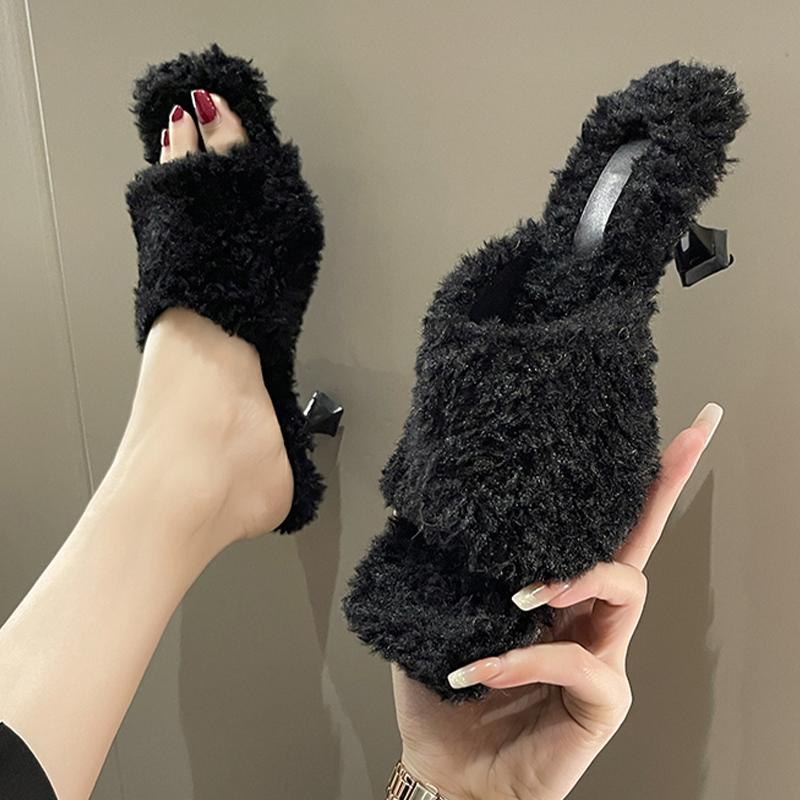 

Мех Женские Туфли на Высоком Каблуке Тапочки Зимнее Платье Хлопковая Обувь Зимние Дизайнерские Женские Туфли-Лодочки 2025 Новые Роскошные Zapatos De Mujer 39 чёрный