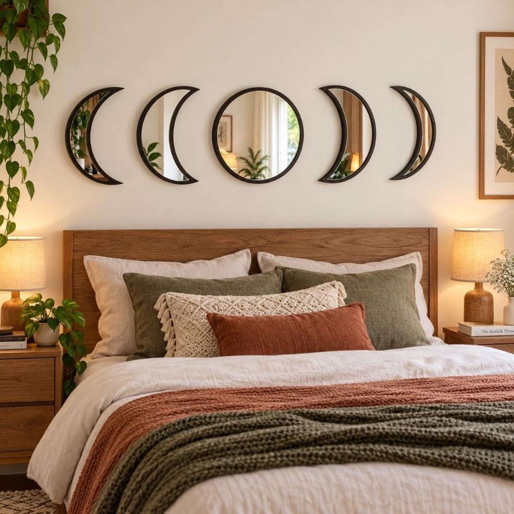 5 Pieces Set Moon Phase Mirror Scandinavian Style Acrylic Wall Decor  Living Room