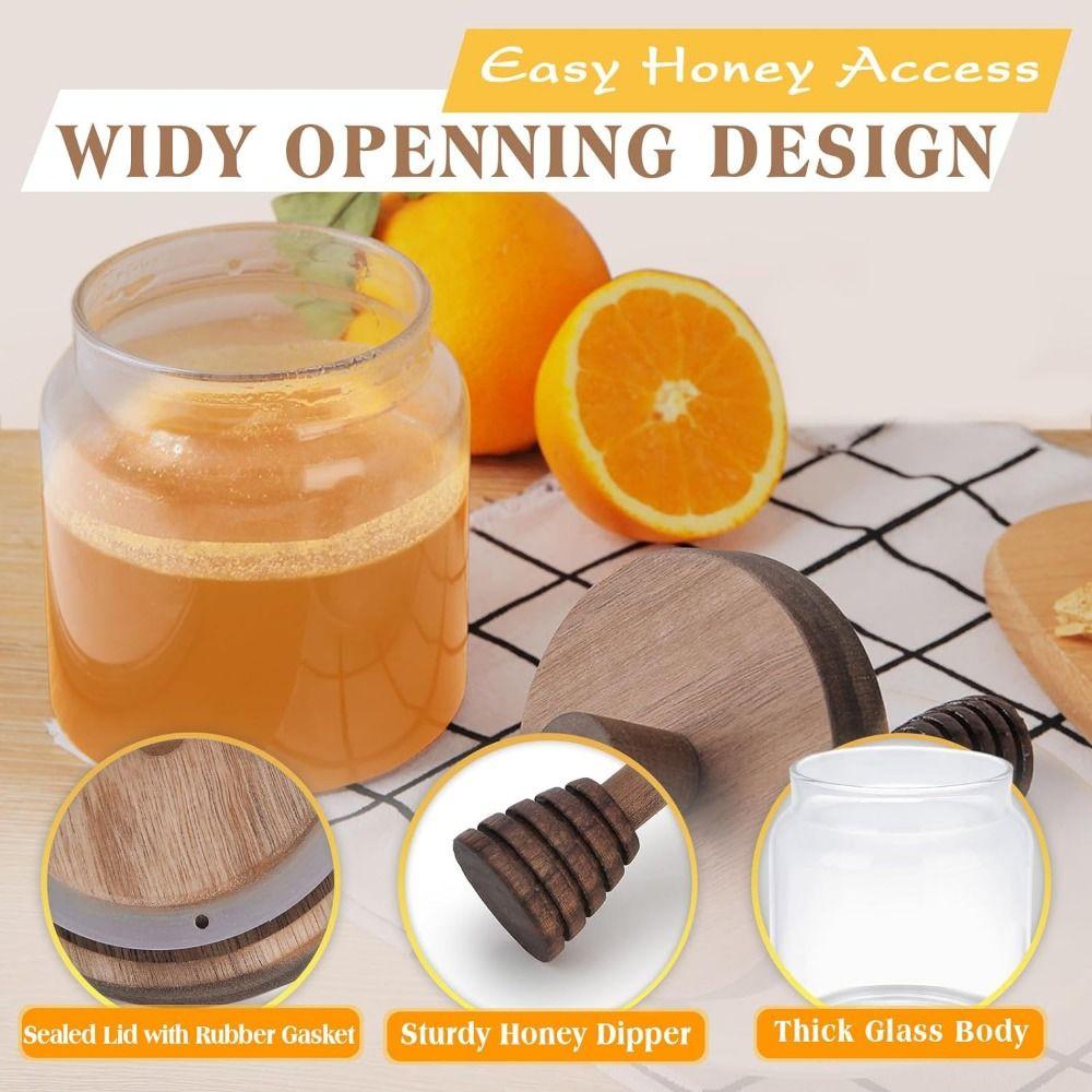 Wooden Honey Dipper Honey Pot Lid Honey Dispenser Easy To Clean Honey Jar Dipper Set  Syrup