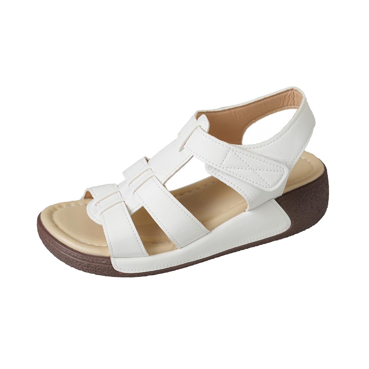 

Fashion Retro White Grey Strappy Sandals Woman Wedge High Heel Gladiator Shoes Ladies Summer Casual Soft Platform Vintage Footwear 36