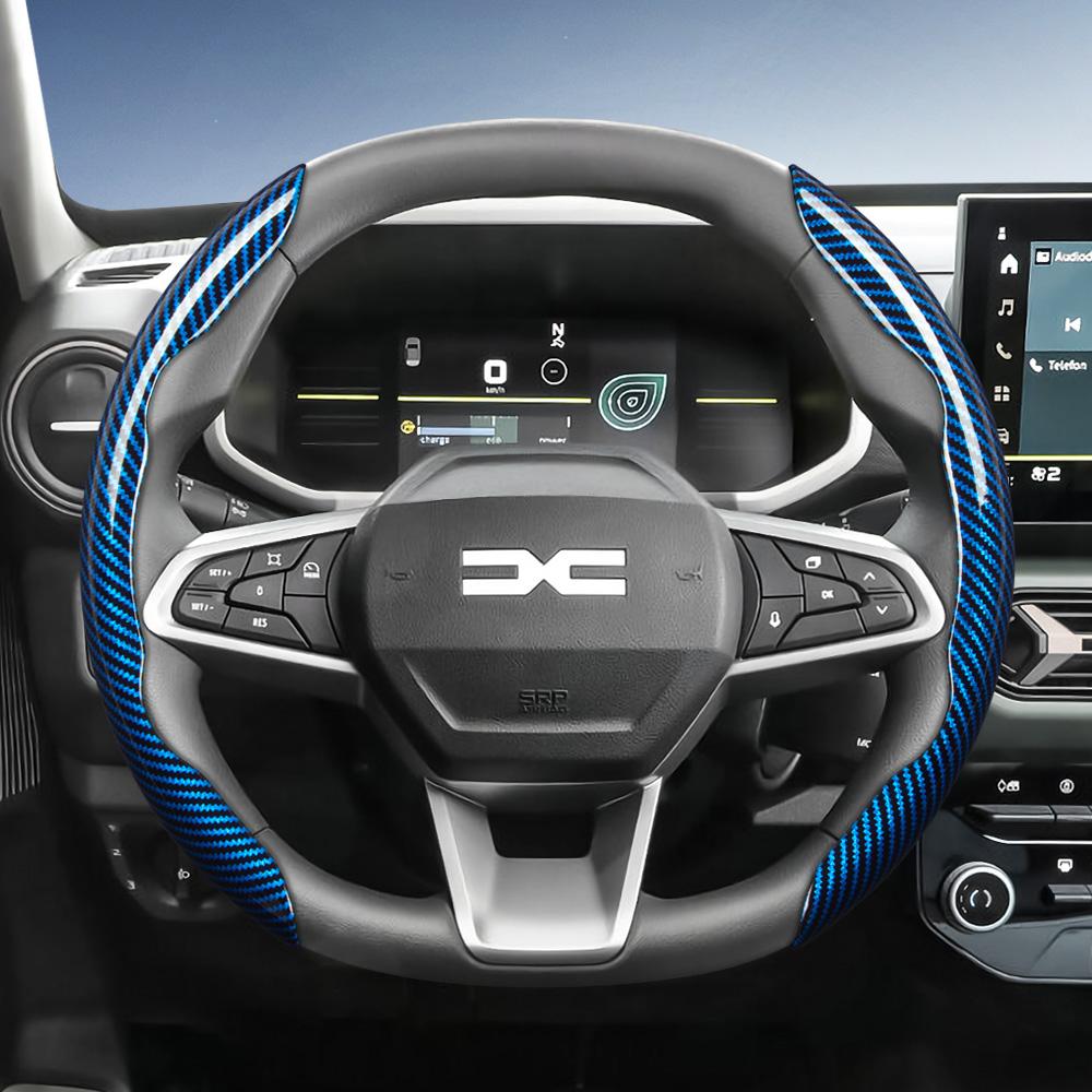 vcxja9 Suitable for Dacia Carbon Fiber Texture Steering Wheel Cover with Segmented Quick-Release Design, Durable, Compatible with Models Such as