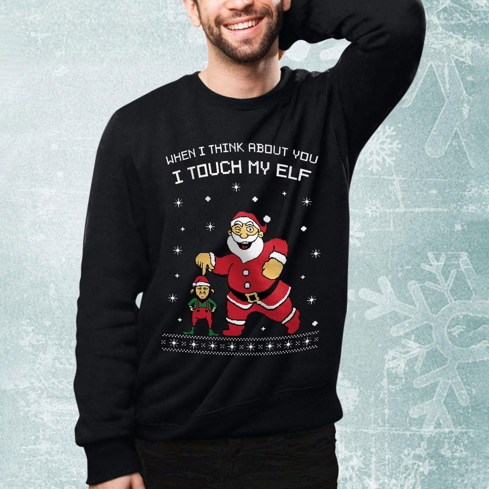 

Мужской повседневный топ с рождественским принтом и круглым вырезом, пуловер с длинным рукавом, свитер XL чёрный