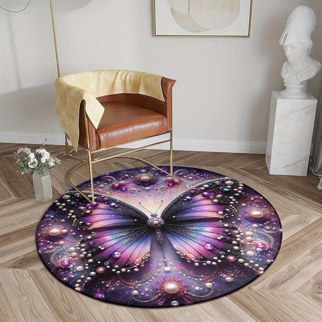 Luxurious Dreamy Butterfly Pattern Round Shape Floor Mats Kitchen Hallway Runner Rug Bedroom Living Room Soft Carpet Non-slip Area Rug