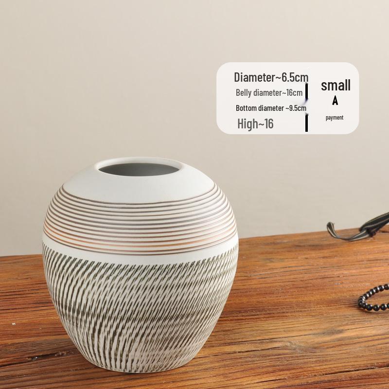 Hand-Carved Zen Ceramic Vase: Dried Flower Decor for Home, TV Cabinet, or Entryway