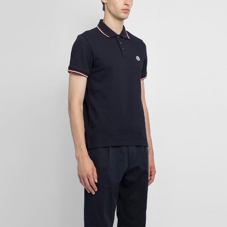 Moncler Logo Striped Decorative Short Sleeve Polo Shirt Men polo shirts Blue 8A000108455677X