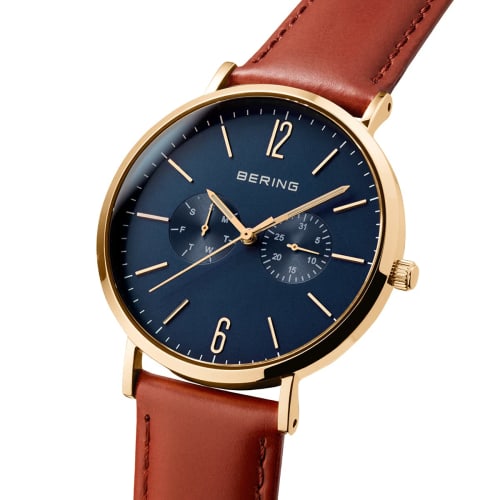 BERING (Bering) Men's & Women's (Unisex) Watch, Japan Exclusive, Navy x Brown Calf Leather & Black Stainless Steel with Two Mesh Straps, Sapphire Crys