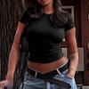 Europe and the United States Popular Solid Color Round Neck Thread Pit Strip Short T-shirt Factory