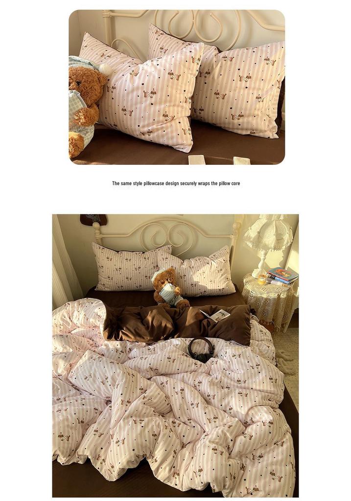 New Fresh Style Cotton Cartoon Duvet Cover Set for Mother and Baby - Includes 4-Piece and 3-Piece Sets with Fitted Sheet