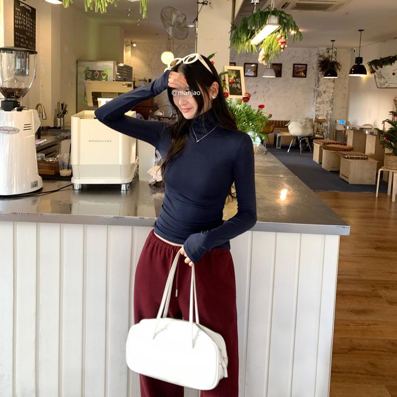 Women s Lyocell Tencel Wool Long Sleeve High Neck Base Layer - Winter 2025 Edition Small темно-синий