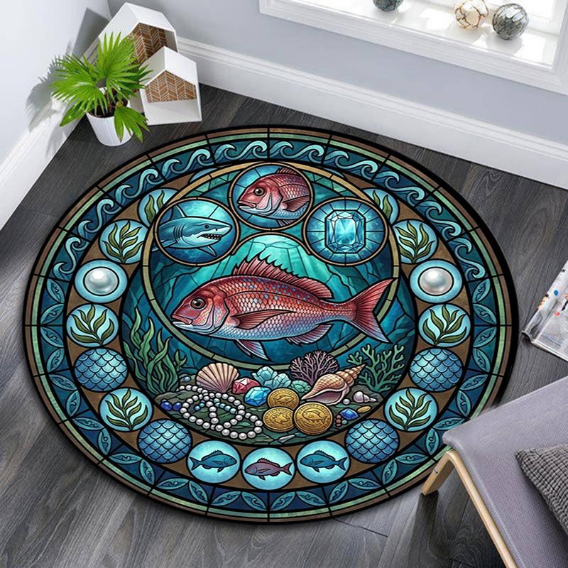 Aquatic Life Cycle Round Area Rug Under Office Chairs Bedroom Living Room Home Decor