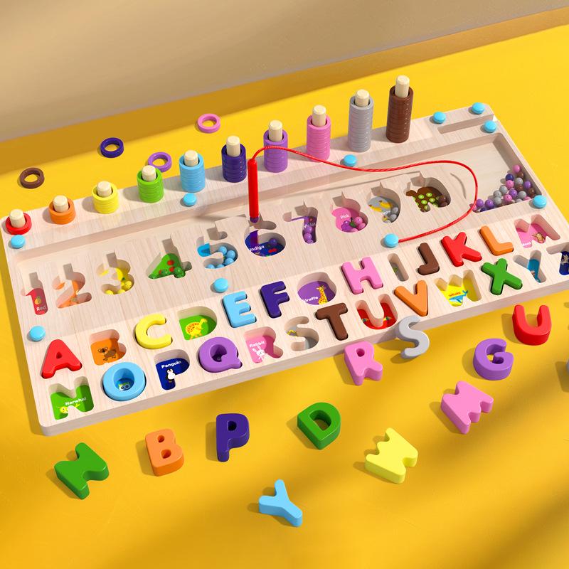 Children's Magnetic Alphanumeric Color Classification Labyrinth Logarithmic Board Baby Color Counting Board Walking Beads Educational Toys