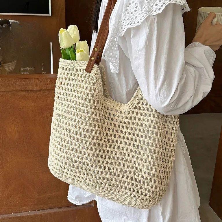 

Пляжная сумка-сетка с отверстиями, большая вместимость, ажурная, универсальная, на плечо