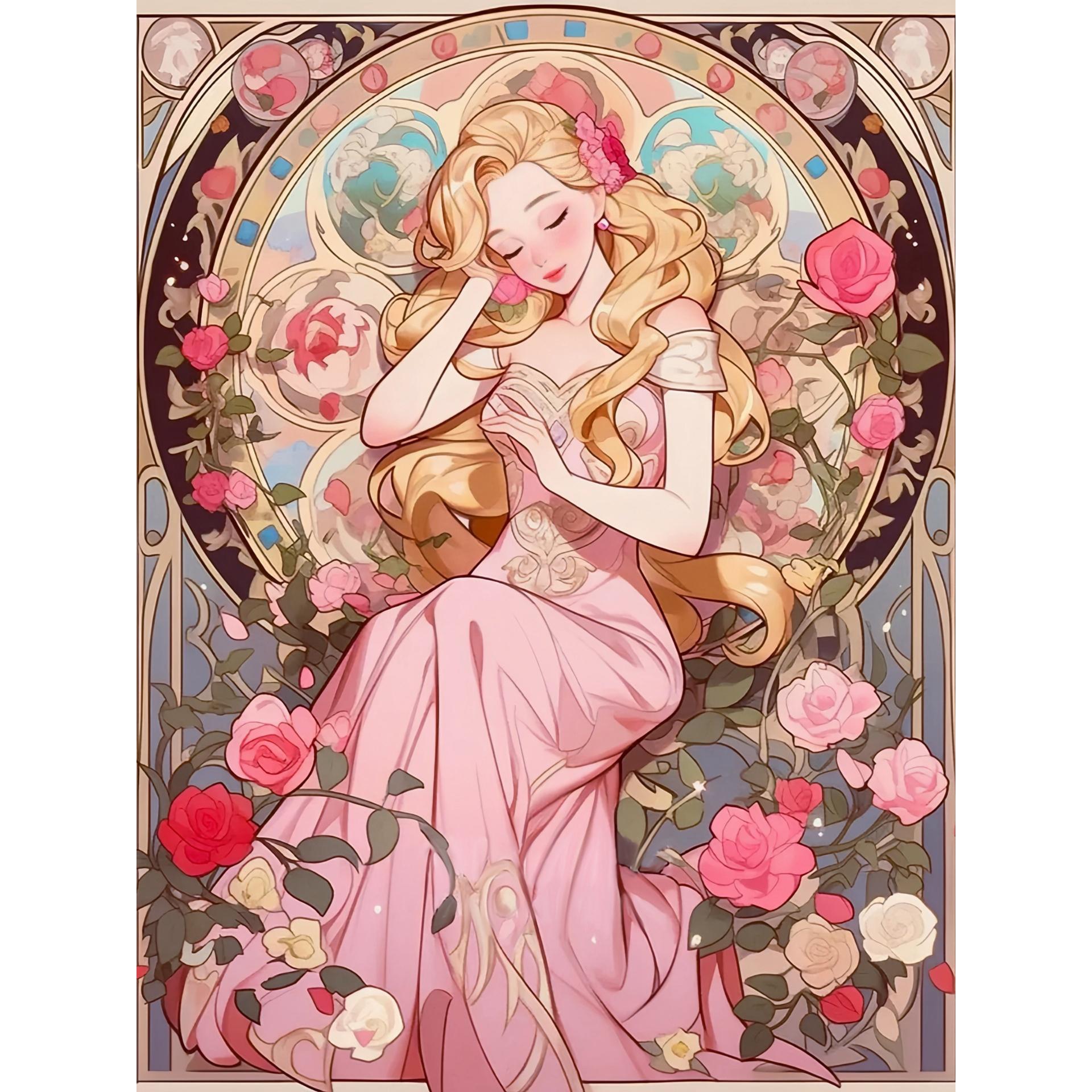 5D DIY Алмазная живопись Дисней Красивая принцесса Полная круглая вышивка крестом Мультяшное искусство Алмазная вышивка Домашний декор Round 20x30cm