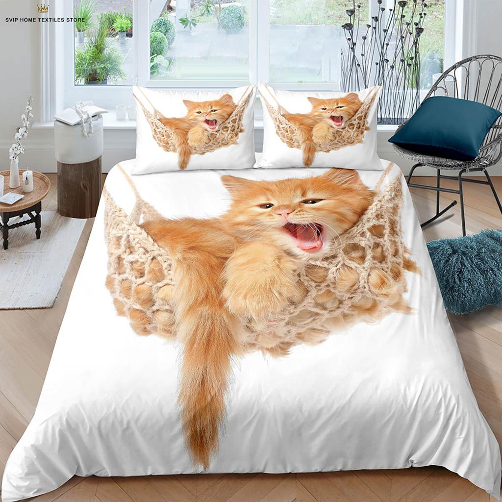 Cute Cat Constellation 3D Stereo Printing Quilt Cover Bedding Set Quilt Cover Pillowcase Machine Washable Gift Three-Piece Set