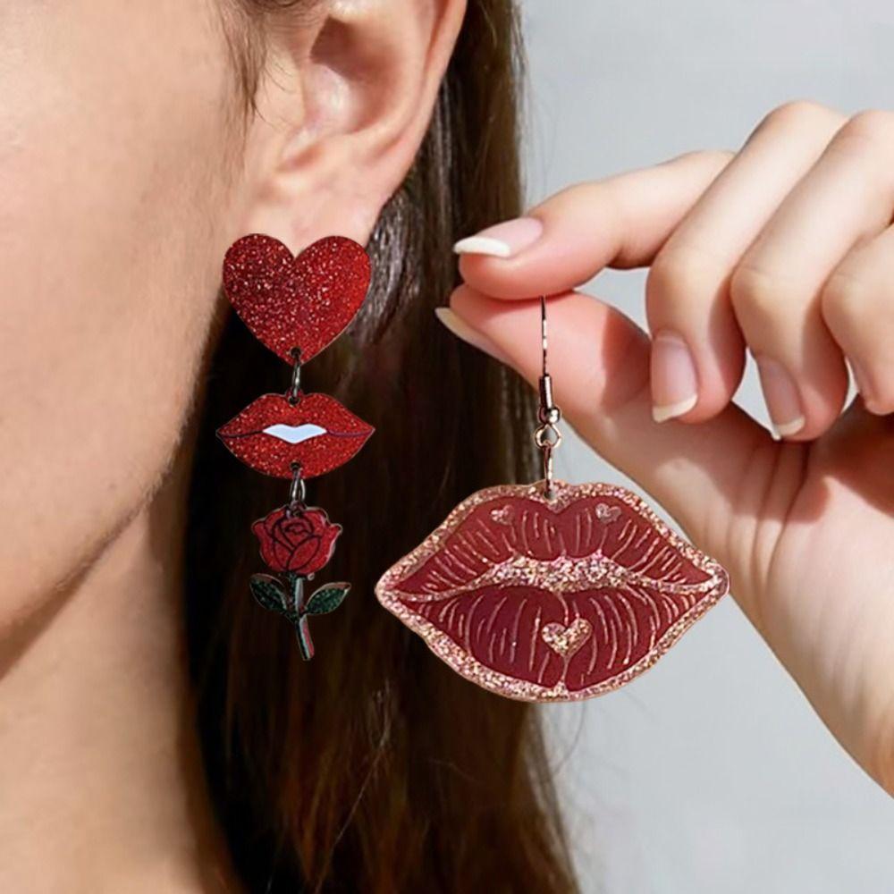 Acrylic Valentine's Day Earrings Rose Lips Dangle Earrings Jewelry Accessories Love Earrings Daily