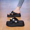 Thick-soled Cool Slippers Female 2025 Summer New Rhinestone Flower Fairy Wind Temperament One-word Slippers Vacation Beach Shoes