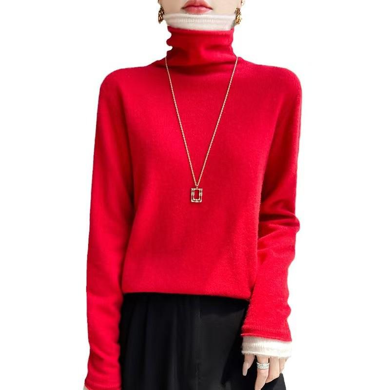 Women's Double-Layer Color Block Turtleneck Sweater