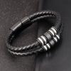 Stainless Steel Accessories Multi-layer Hip Hop Rock Style Black Color Men's Leather Bracelet New Year Gift