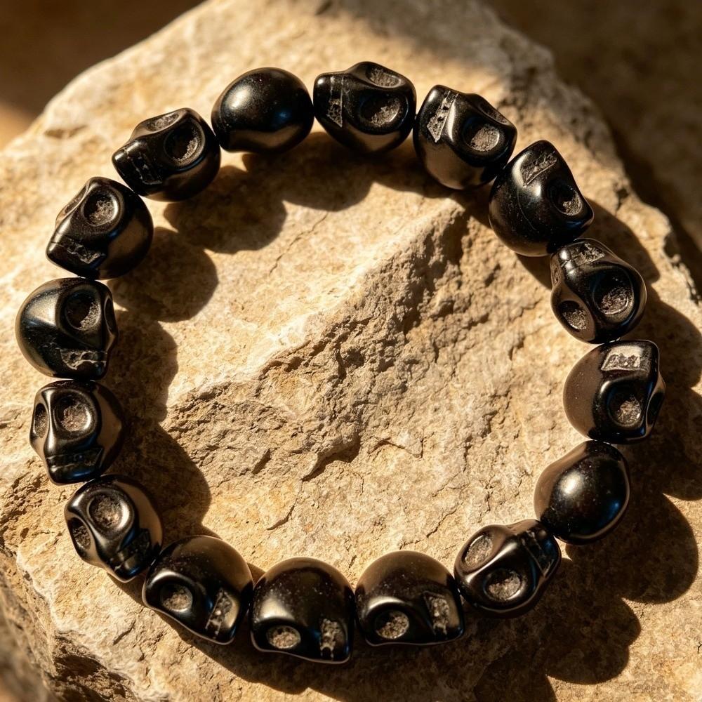 Acrylic Skeleton Beaded Bracelet Bone Stone Elastic Bangle Punk Skull Beaded Bracelet Teenager