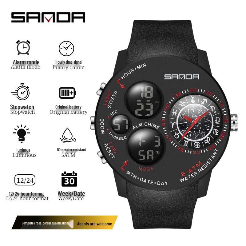 Sanda Men's Multifunctional 12 Constellation Dial Waterproof Electronic Watch