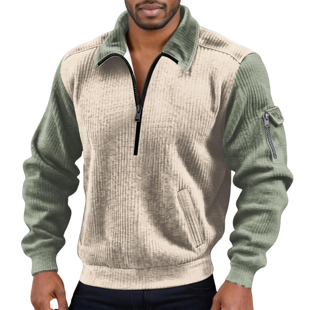 Men's Flip Collar Long Sleeves Half Zipper Hoodie