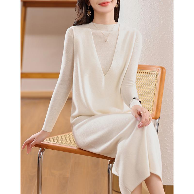 Women's Cashmere Dress Qinghe Cashmere 30% Cashmere 70% Wool Autumn and Winter Cashmere Skirt Soft and Warm