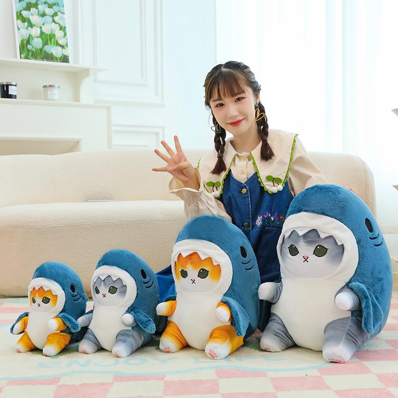 Lindo Gato se Convierte en Tiburón Muñeco de Peluche Dibujo Animado Tiburón Gato Muñeco Juguete para Niños Regalo de Cumpleaños