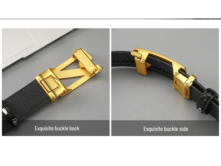 Men's Genuine Leather Automatic Buckle Belt - 2024 Top Layer Cowhide Business Style for Youth