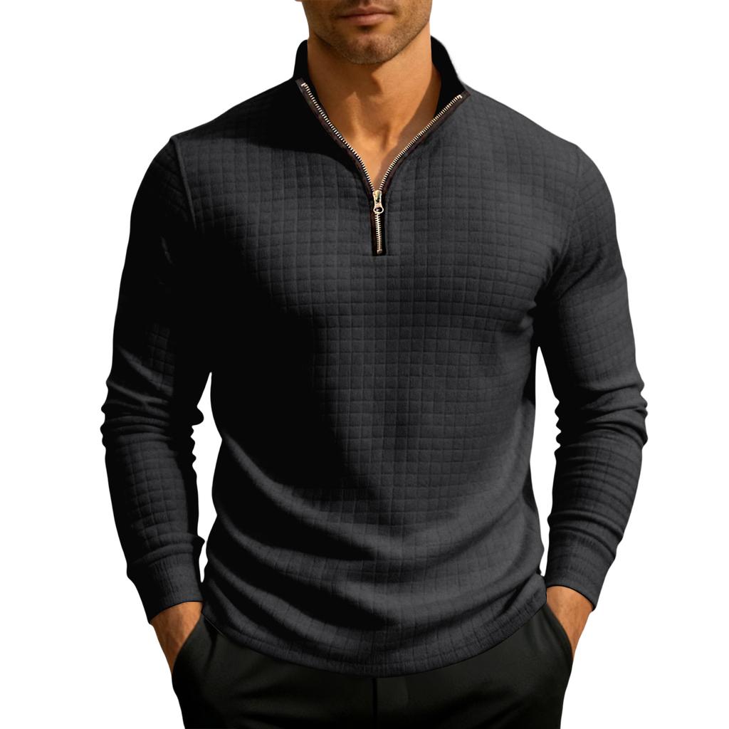 Men's Knit Quarter-Zip Stand Collar Pullover