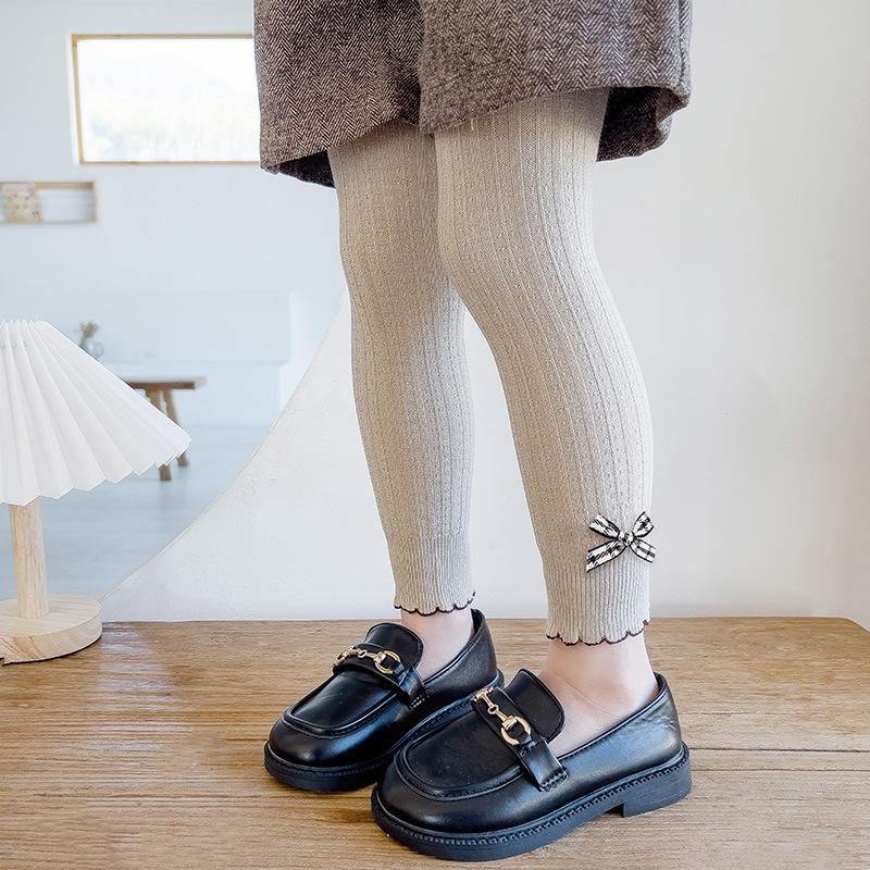 

Детские хлопковые колготки для девочек, милые колготки с бантиками, детские чулки, детские колготки для новорожденных, вязаные колготки L(5-7y) бежевый