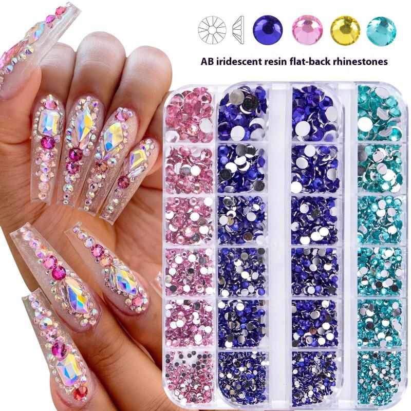 12Grids Box Mix Nail Art Rhinestone Nail Beads AB Crystal Flatback Jewelry Gems With Storage Organizer For Multicolour Nail Art