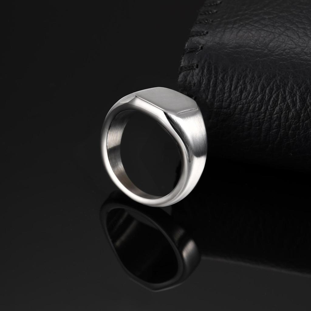 Vnox Brushed Square Signet Ring, Stainless Steel 11.8mm Wide Band for Men, Size 7-12 Chunky Finger Ring Anniversary Gift for Him