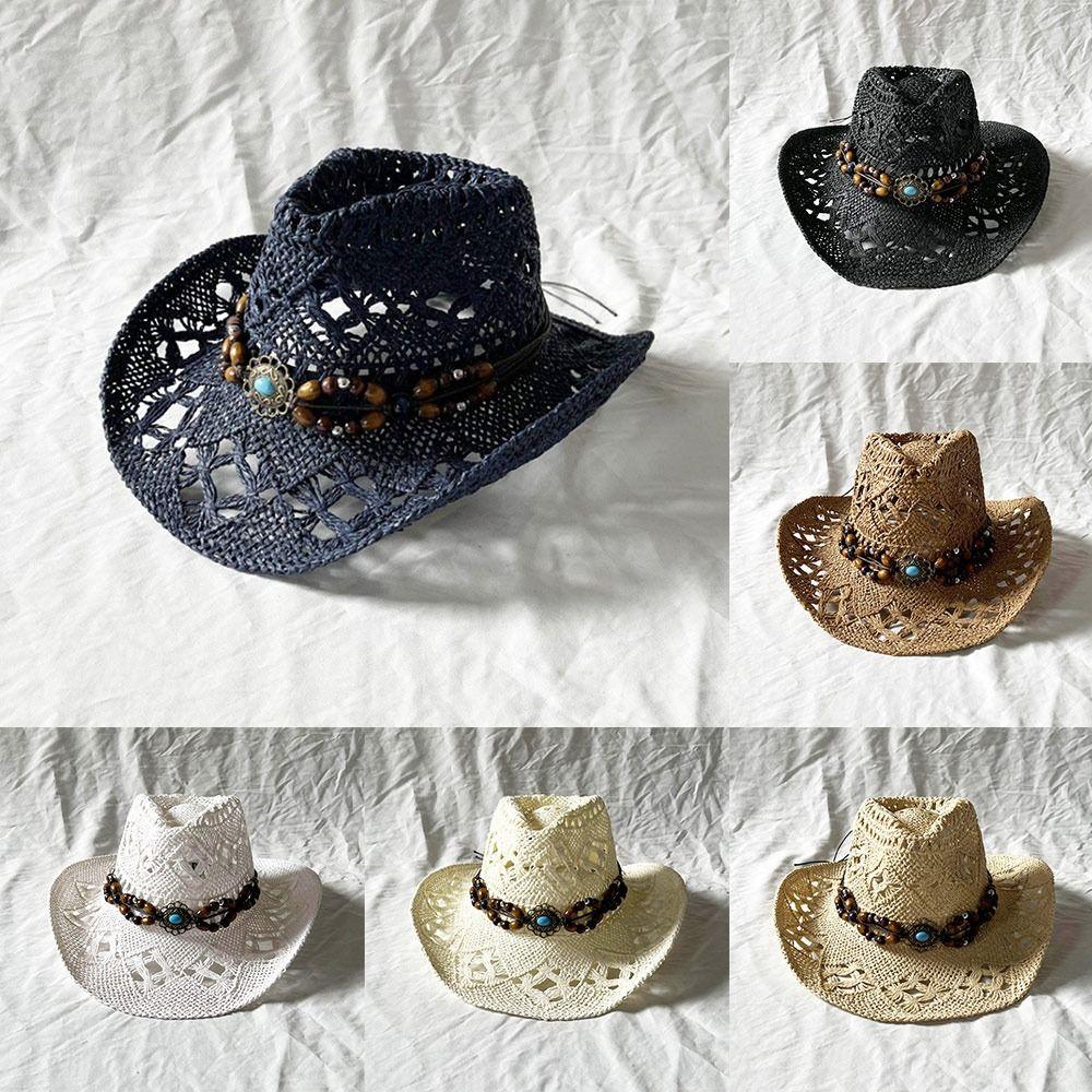 Straw Weave Sombrero Hat Hollow Out Western Cowboy Hats Bohemian Straw Hat  for Outdoor Holiday
